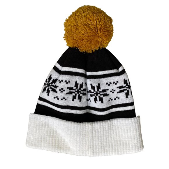 Foxtrot Fair Isle Nordic Snow Cuffed Mustard Pom Ski Gorpcore Winter Beanie Hat - Picture 6 of 9